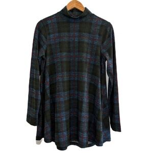 John Mark Plaid Tunic Mock Neck Top Size Small